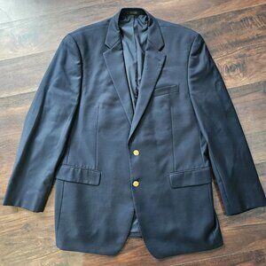 Ralph Lauren 44L Classic Navy 100% Wool Suit Jacket Gold Buttons Blazer Blue